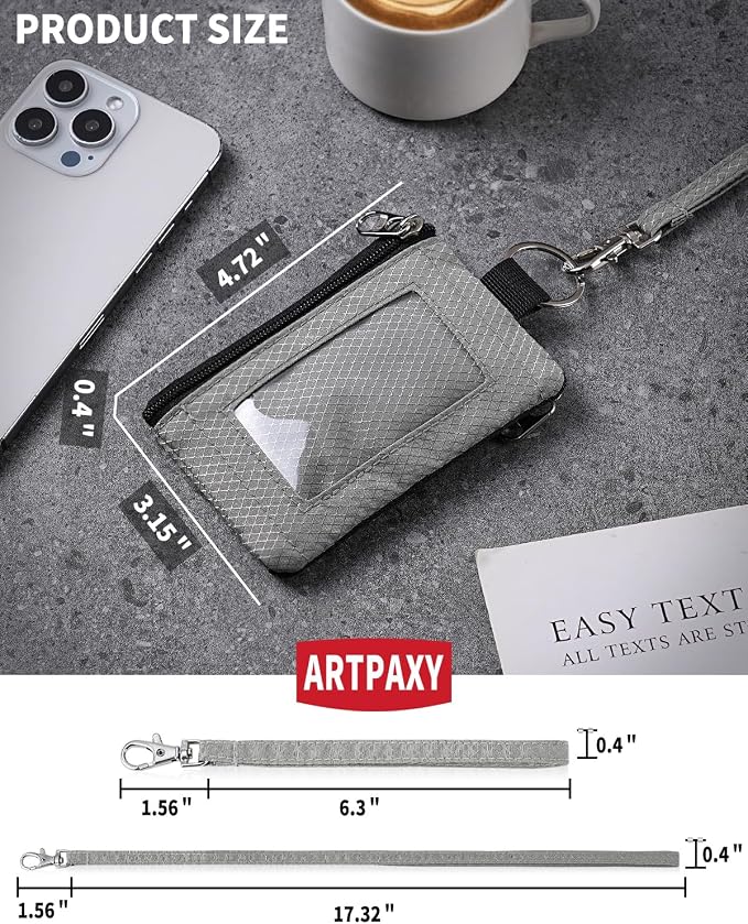 Artpaxy Minimalist Wallet For Mens Womens, Keychain RFID Blocking Zipper Small Wallet with ID Window 2 Lanyards,Water Resistant Travel Cash Card Coin Case Boys Girls - Image 2