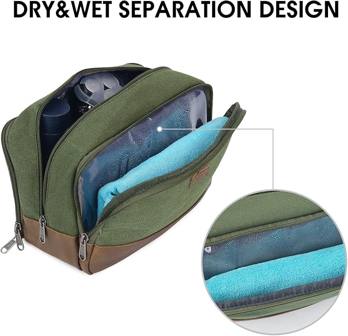 WANDF Travel Toiletry Bag for Men, Canvas Shaving Dopp Kit | Wet Separation, Water-Resistant Fabric, Travel Bag for Toiletries, Shaving Accessories, Weekend Trips - Image 2
