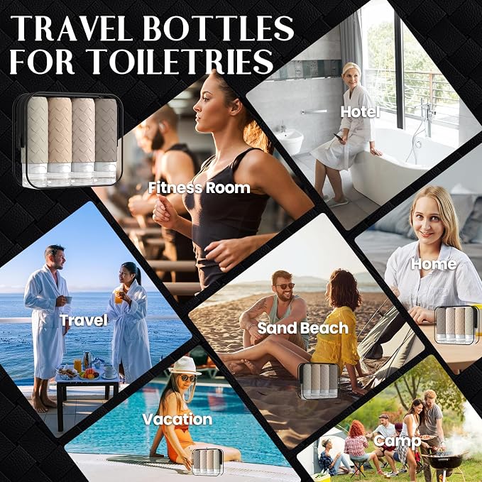 Silevoler Travel Bottles for Toiletries, TSA-Approved Travel Size Container | Woven Pattern BPA Free Silicone Leak Proof Refillable Liqus Shampoo And Conditioner Essentials Toiletry Bottles(Cream) - Image 7