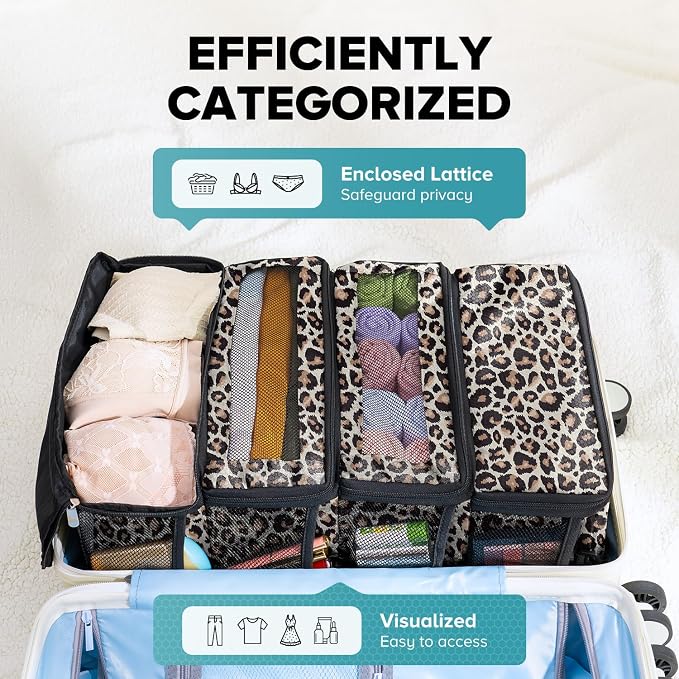 Suitcase Organizer, Travel Luggage Organizer Hanging Shelves Packing Cube Closet/Collapsible Portable Travel Organizer for Carry-on, Medium, Leopard Print - Image 3