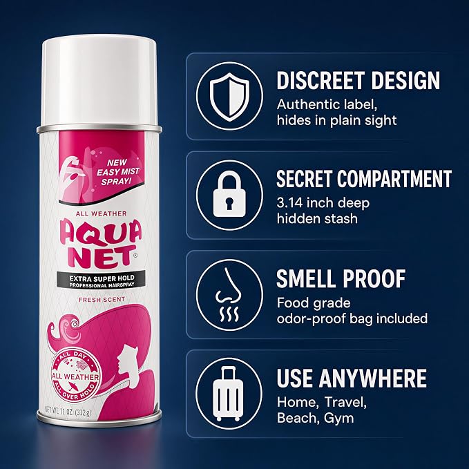 Aquanet Spray Diversion Safe Stash Can with Food Grade Smell Proof Bag with Hidden Compartment for Keys, Cash and Valuables - Image 4
