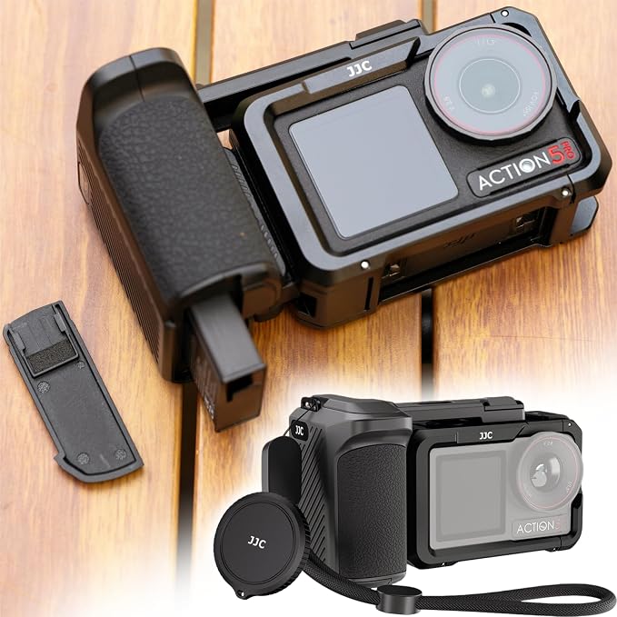 JJC Osmo Action 5 Pro Handle Grip Kit w. Battery Slot,Street Photography | Metal Cage with Quick Release Magnetic Grip & Shutter Button,Cold Shoe,Lens Cap,Lanyard,for DJI Osmo Action 5 4 3 by JJC