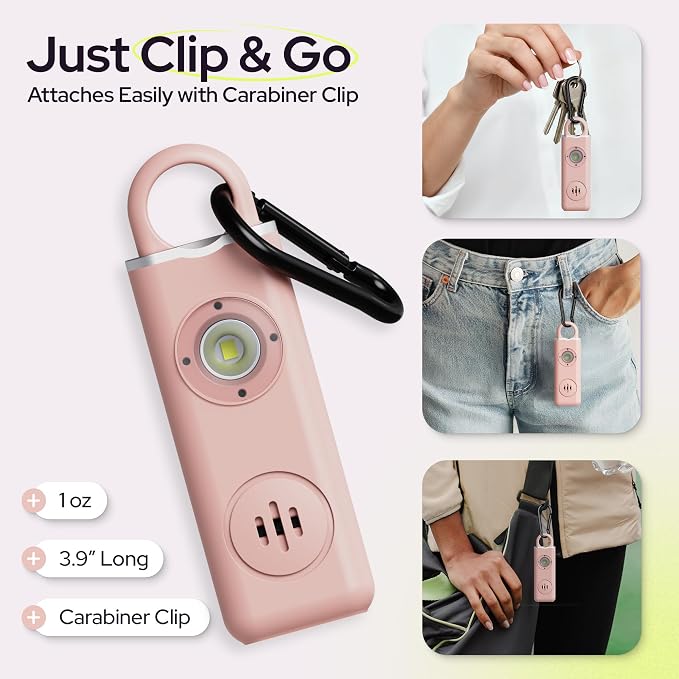 Rechargeable Personal Alarm Keychain for Women, 130dB, USB-C Charging, Pink | 130dB Loud Siren, LED Light, Carabiner Clip, Low Battery Alert, TSA Safe, Self Defense Whistle Alternative - Image 6