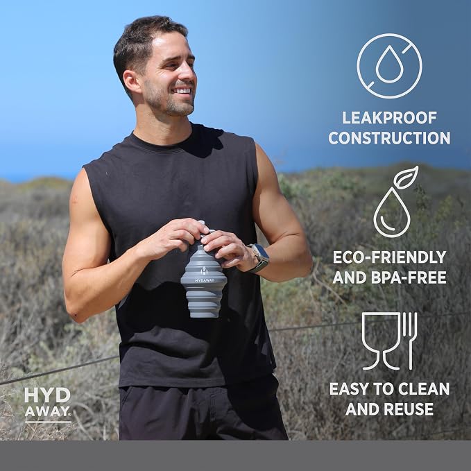 HYDAWAY 25oz Collapsible Water Bottle, Packable Leakproof for Travel | Large capacity design. Folds flat for carry-ons, day bags, hiking packs. Leakproof, BPA-free. - Image 3