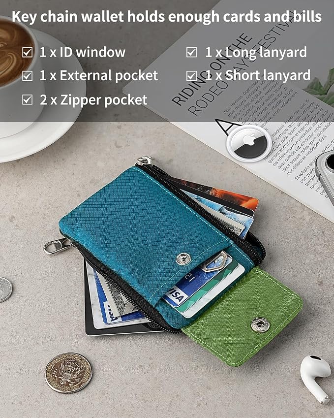 Artpaxy Minimalist Wallet For Mens Womens, Keychain RFID Blocking Zipper Small Wallet with ID Window 2 Lanyards,Water Resistant Travel Cash Card Coin Case Boys Girls - Image 5