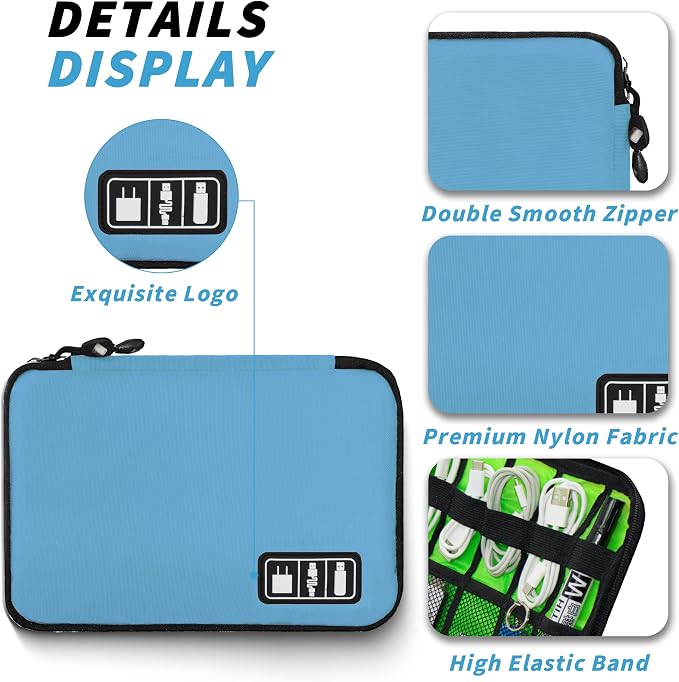 Electronics Organizer,Travel Cord Organizer Pouch,Cable Organizer Bags | Travel Electronic Accessories Storage Case for Cables, Cords, Charger, Phone (Blue) - Image 2