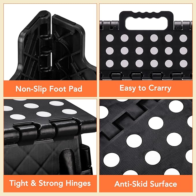 9 Inch Folding Step Stool, 15 Inch Extra-Wide, 300 lbs, 2 Pack | Non-Slip Heavy Duty Foldable Step Stool for Kids and Adults, Extra-Wide for Comfort and Stability, for Bathroom and Kitchen - Image 4