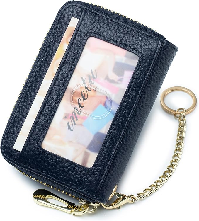 imeetu RFID Credit Card Holder, Small Card Wallet Women, Leather Card Case | Genuine Leather Women's Card & id Cases, Change Coin Purse with Zipper Keychain id Window, 20 Colors & 3 Styles, Daily, Gifts - Image 2