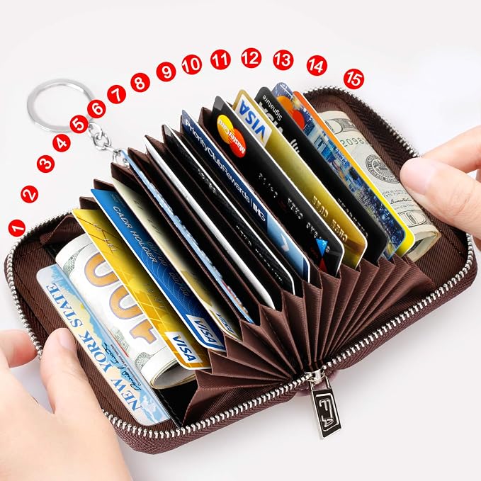 FurArt Zipper Wallet Women RFID Credit Card Holder keychain Wallet | ID Window RFID Blocking Compact Small business 15/16 slots - Image 3