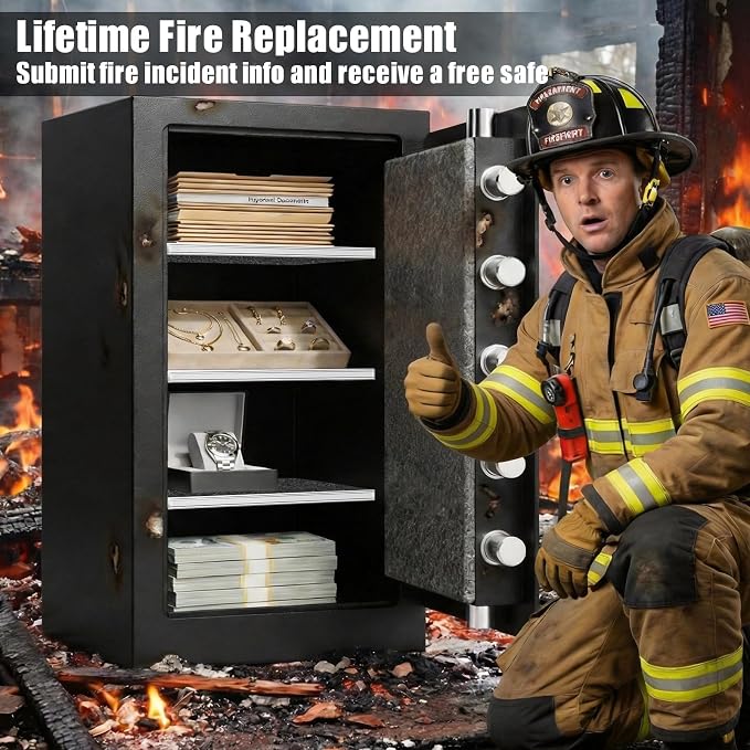 7.5 Cu Ft Fireproof Safe Box for Home,Digital Keypad,35-Min Fire Protection | 35-Min Fire Protection at 1700°F, 3-Removable Shelves, Smart Alarm & Anti-Pry Security, External Emergency Power, Silent Mode - Image 5