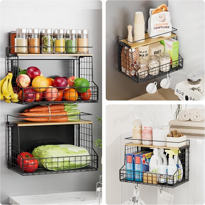 TIDIIABODE Magnetic Shelf for Fridge 2 Pack, Large Container Magnetic Spice Rack for Refrigerator, Fruit Potato and Onion Storage Bins, Magnetic Basket with Wood Lid, Kitchen Counter, Cabinet - Image 6