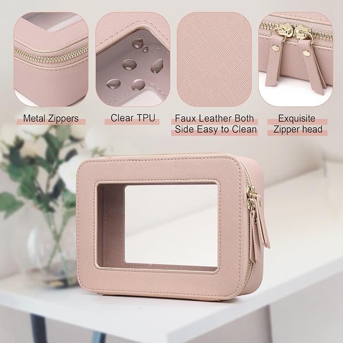 Pinkmik Clear Makeup Bag, (Pink, M) | Waterproof, Travel Cosmetics and Toiletries Case, Portable Makeup Organizer, Clear Car Bag with Zipper - Image 5