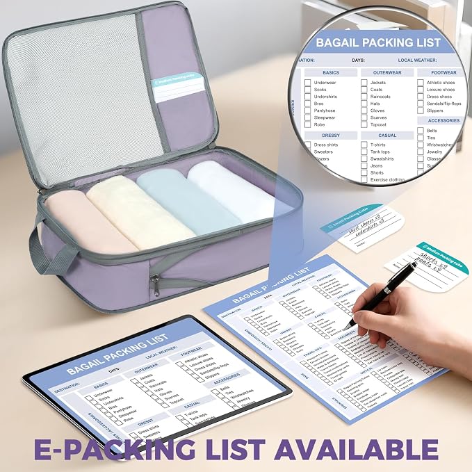 BAGAIL Lightweight Compression Packing Cubes for Travel, 6 Set,Dusty Purple | Salis Nylon Fabric,Anti-Tearing,Save Space,SBS Zippers,Packing List,PVC Tag Pocket,Custom Labels,Visible Mesh,Portable Handel - Image 2