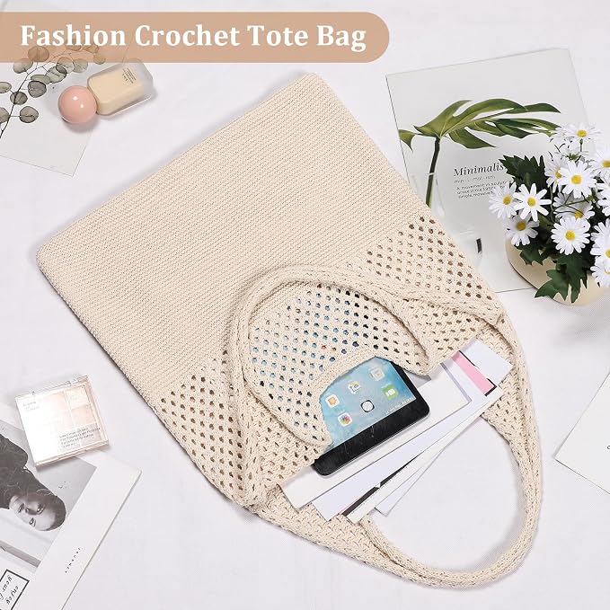 Sightor Crochet Tote Bag, Mesh Beach Bag Knit Summer Hobo Bag for Women | Beach Tote bag Vacation Outfits Aesthetic Boho Bag - Image 6
