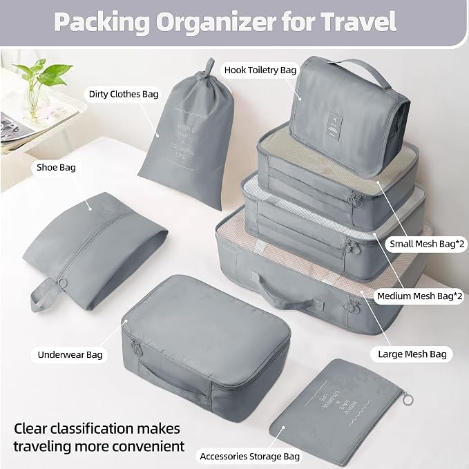 10 Pcs Set Packing Cubes - Travel Packing Organizers, Expandable Suitcase Organizer, Luggage Organizer Bags - Image 3