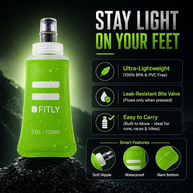FITLY Soft Flask - Shrink As You Drink Soft Water Bottle for Hydration Pack - Folding Water Bottle Ideal for Running, Hiking, Cycling, Climbing & Rigorous Activity - Image 3