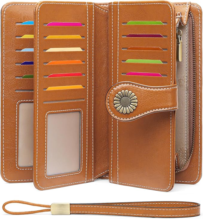 SENDEFN Wallets for Women Leather Credit Card Holder with RFID Blocking Large Capacity Wristlet | with RFID Blocking - Image 7