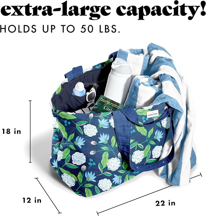 Fit & Fresh All The Things XL Beach Bag for Women, Oversized Travel Tote | Zip Closure, 3 Interior Pockets, 1 Large Zip Pocket, Dual Carry Handles, Canvas Weekender - Pool, College, Laundry, Groceries - Image 3