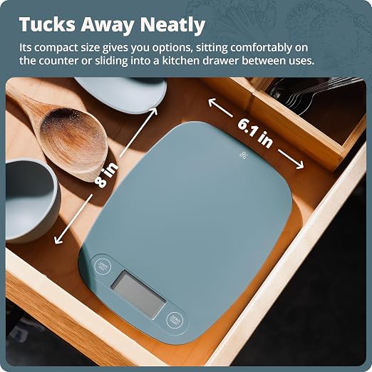 Greater Goods Food Scale, Slim & Compact Build, 1g Precision (Stone Blue) | Digital Kitchen Scale for Cooking, Meal Prep & Portion Control, Tare, Auto Shut-Off, g/oz/lb/ml Conversion & Calorie Tracking - Image 8