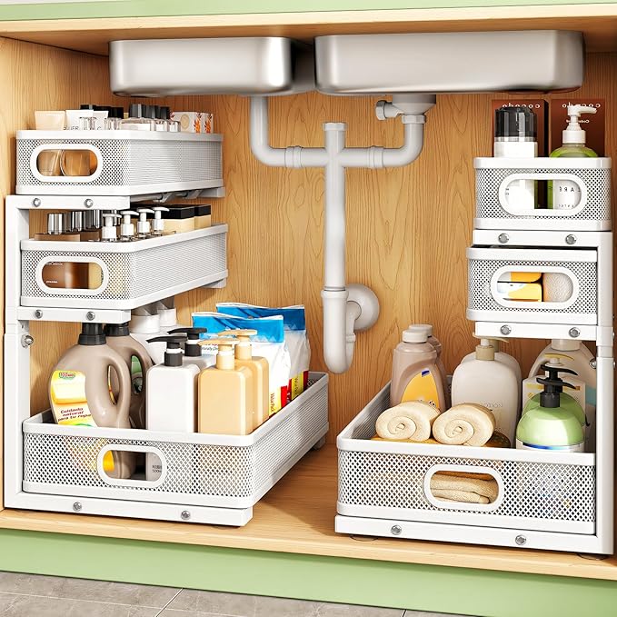 Kitstorack Under Sink Organizer, 1-Pack 3-Tier Height Adjustable Thickened Metal Pull out Cabinet Organizer Shelf, Slide out Storage Drawer Rack for Bathroom Kitchen Pantry Home Laundry Organization - Image 2