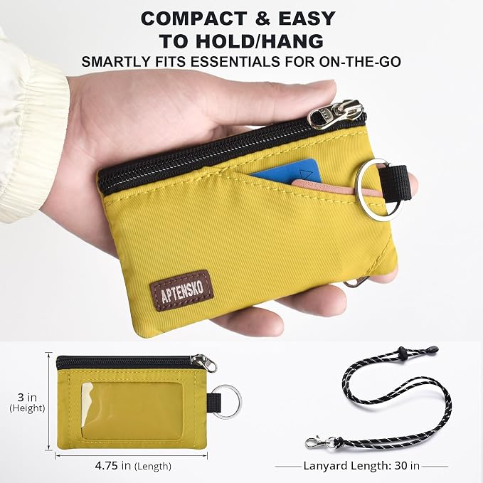 RFID Blocking Travel Wallet with Adjustable Lanyard, Small Nylon Zipper Pouch and Badge Holder for ID, Credit Cards, Cash, Keys, Commuters (Dark Yellow) - Image 4