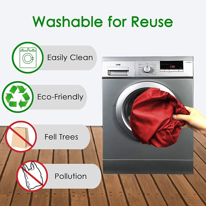 BeeGreen Christmas Red Reusable Shopping Bags Wholesale Reusable Grocery Bags Bulk Foldable-Machine Washable with Zipper Storage Pouch 20 Pieces - Image 5