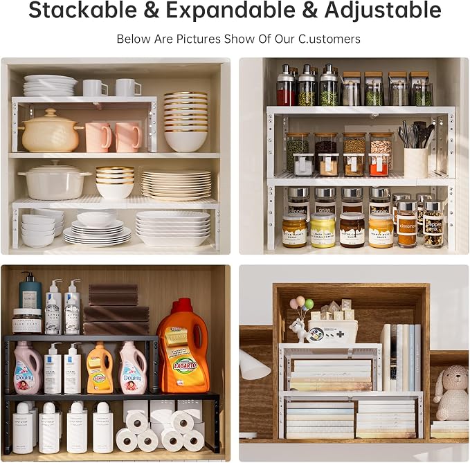 Cabinet Shelf,Expandable Adjustable Stackable Kitchen Organizer,for cabinets, Kitchens, countertops, bathrooms Shelf Organizer(1Pack/White,Large) - Image 6