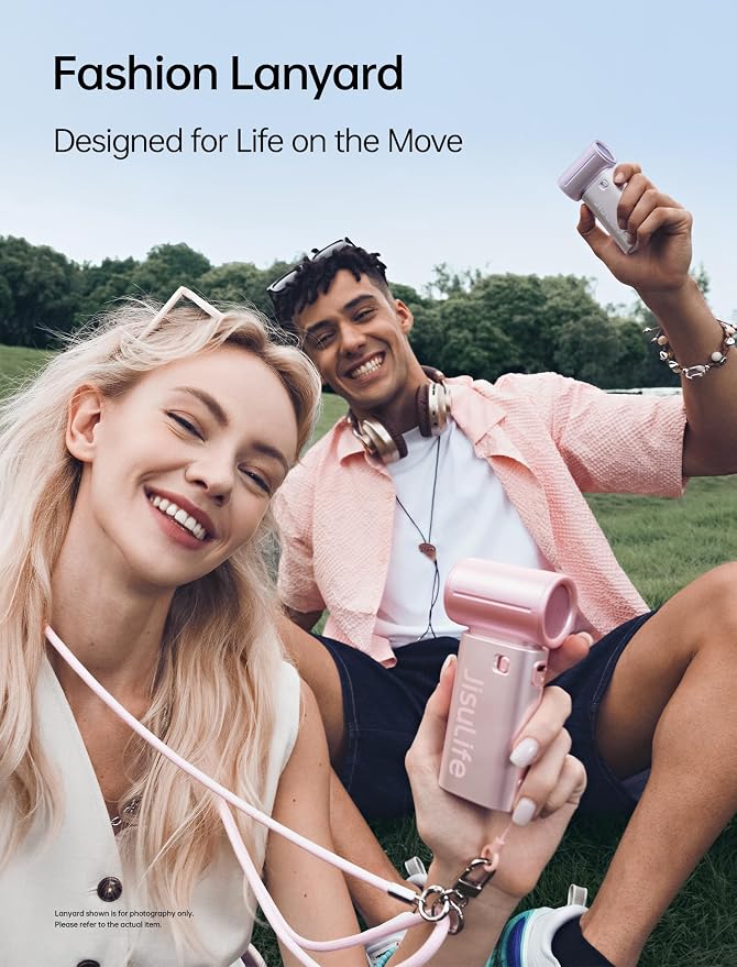 JISULIFE Handheld Fan Life9S - Sleek Chrome: Turbo Power, 22 Hours Cooling | LED Display, 5000mAh, 5-Speeds, Mini Portable Fan for Travel, Cruise, Concerts, Trendy Gifts for Women Men -Pink - Image 2