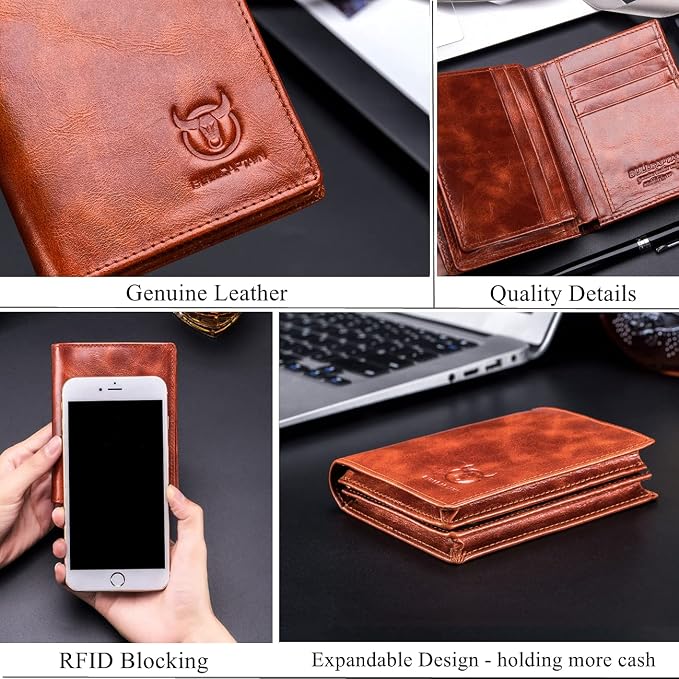 BULLCAPTAIN Large Capacity Genuine Leather Wallet for Men QB-027 | Bifold Wallet,RFID Blocking,Credit Card Holder,15 Card Slots,Special Expandable Design,gift choice - Image 5