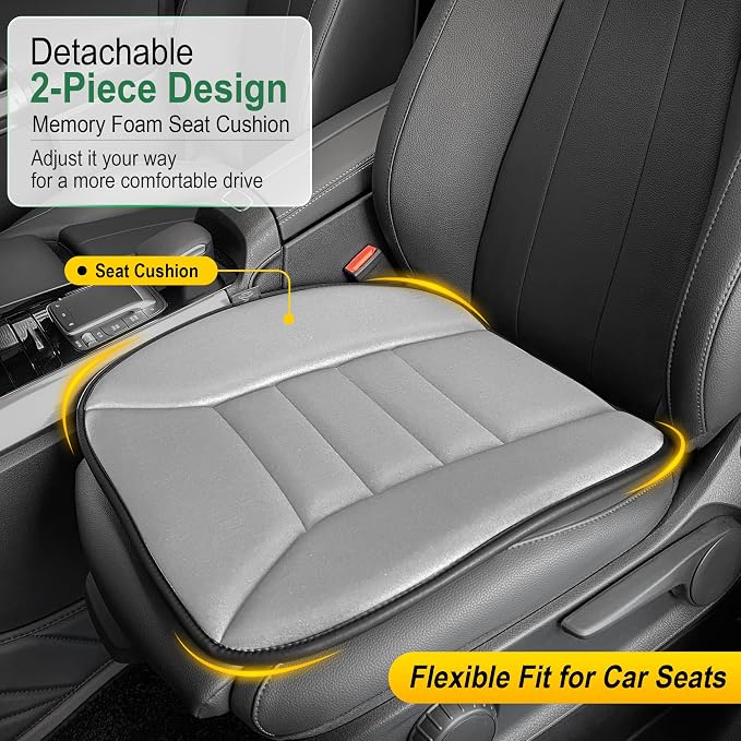 kingphenix 3-Piece Memory Foam Car Seat Cushion Set for Driving Comfort | 2 Front Seat Cushions and 1 Rear Bench Pad, 1.2-Inch Memory Foam, Non-Slip Bottom for Sedan, SUV, Truck and Van, Brown - Image 3