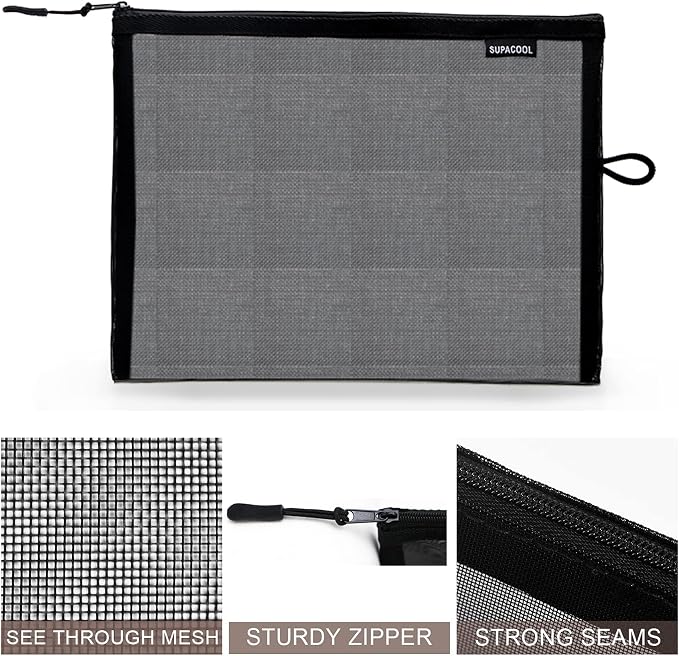 Set of 4 Travel Mesh Makeup Bag, Cosmetic Organizer Pouches with Zipper, Diaper Organizing Pouches, Nylon Toiletries Bag for Women and Men(4pcs, Black) - Image 7