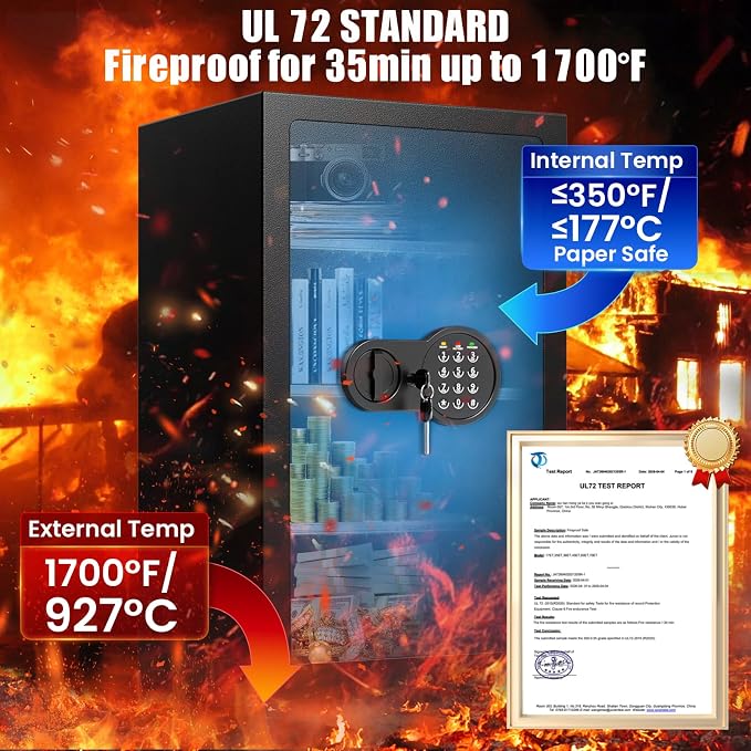 7.5 Cu Ft Fireproof Safe Box for Home,Digital Keypad,35-Min Fire Protection | 35-Min Fire Protection at 1700°F, 3-Removable Shelves, Smart Alarm & Anti-Pry Security, External Emergency Power, Silent Mode - Image 2