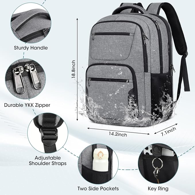 Travel Laptop Backpack, 17 Inch Extra Large Laptop Backpack with USB Charging Hole 45L Anti Theft Travel Backpack Water Resistant College Business Computer Bag Fit 17.3 Inch Laptop for Men Women Grey - Image 4