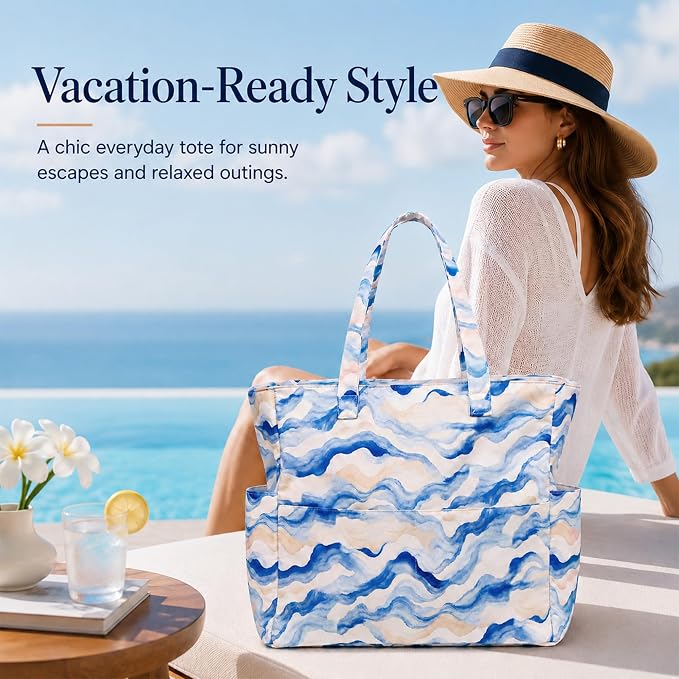 LEDAOU Beach Bag Waterproof Sandproof Women Beach Tote Pool Bag with Zipper for Swim Gym Grocery Travel with Wet Pocket | Sandproof - Image 3