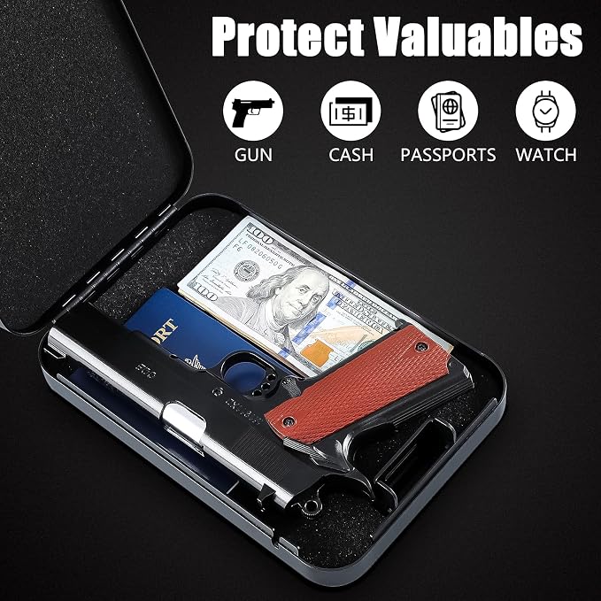 Car Gun Safe for Pistols Small Handgun Lock Box with Key Lock Portable Travel Pistol Safe for Car, Home, Travel (9.4" X 6.4" X 1.8") - Image 4