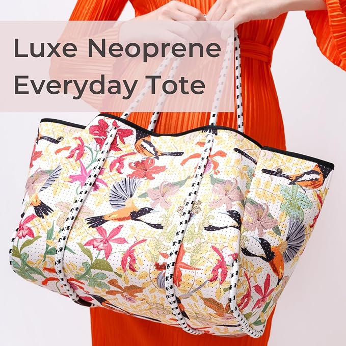 POPUPS Large Neoprene Tote Bag for Women - Everyday Designer Handbag for Travel Work and Beach with Pockets and Zipper Pouch - Image 2
