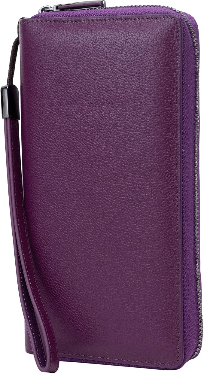 Bveyzi Women RFID Blocking Wallet Leather Zip Around Phone Clutch Large Capacity Ladies Travel Purse Wristlet by Bveyzi