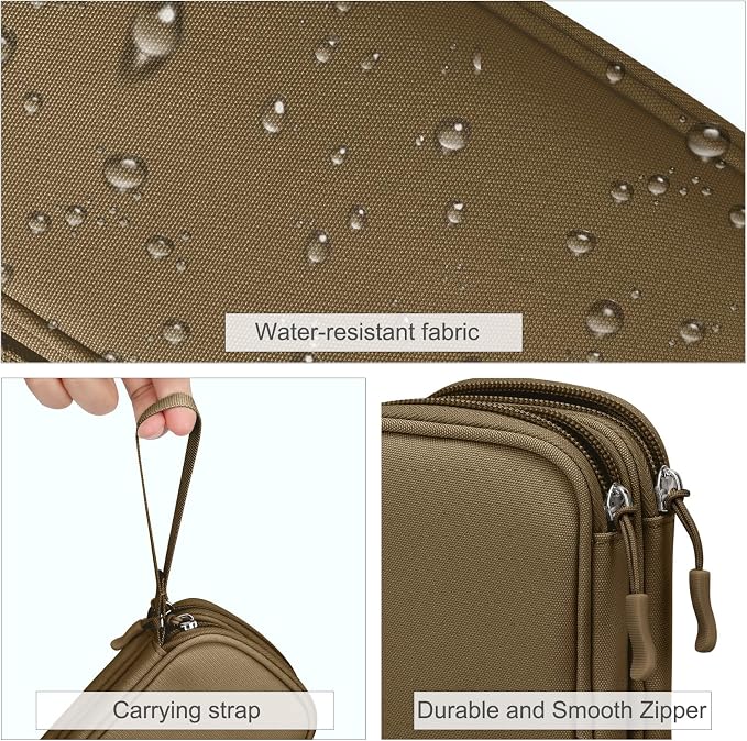FYY Electronic Organizer, Travel Tech Pouch Bag, Cable Organizer Brown | Wrist Strap, Waterproof, Double Layers Portable Electronics Travel Carrying Case for Cord, Charger, Daily Business Trips Use - Image 4