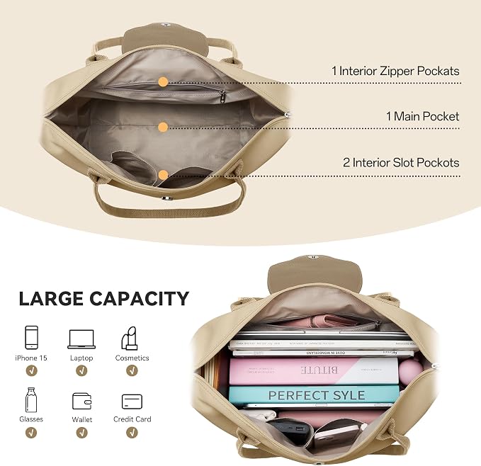 KALIDI Tote Bag for Women Nylon Top-Handle Purse,Large Capacity Shoulder Hobo handBag with Zipper Leisure Foldable Weekend - Image 4