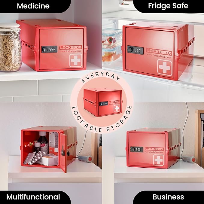 Lockabox One™ | Premium Medicine Lock Box | Medium Medication Lock Box With Code For Medicines, Vitamins & Supplements | External Size 12 x 8 x 6.6 inches (Medi Red) - Image 3