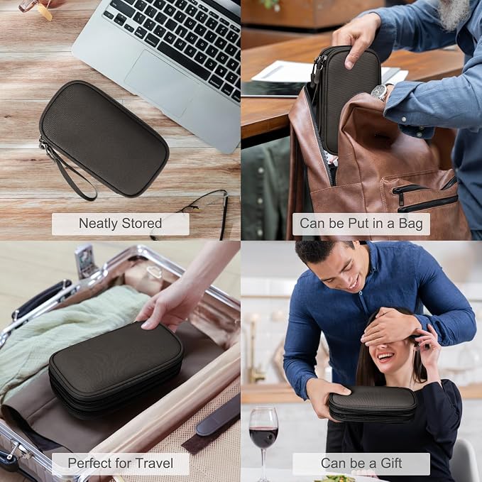 FYY Electronic Organizer, Travel Tech Pouch Bag, Cable Organizer Coffee | Wrist Strap, Waterproof, Double Layers Portable Electronics Travel Carrying Case for Cord, Charger, Daily Business Trips Use - Image 7