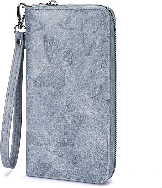 BELTANA Womens Wallet RFID Wallet Women with Passport Holder Butterfly Vegan Leather Multi Card Slots Wallets Large Capacity Wristlet Travel Purse for Women (Blue) by BestSeller