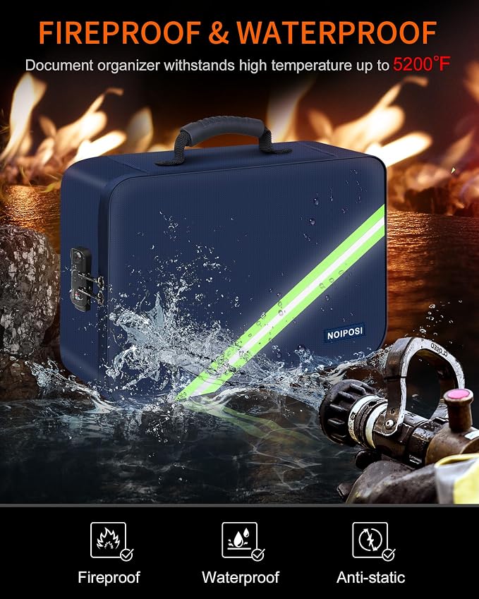 Fireproof Document Box with Lock 5200℉ Water Resistant | Portable ,Home ,Travel Strong Document Storage Organizer for Important Documents,File and Birth Certificate ,Blue - Image 2