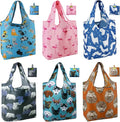 BeeGreen Shopping Bags Cloth Grocery Bags Foldable Travel Bag Tote Bags Bulk - Reusable Gift Bags with Handles (6 Pack) - Heavy Duty Large Washable Animal Holiday Design for Women Travel & Groceries​ by BeeGreen