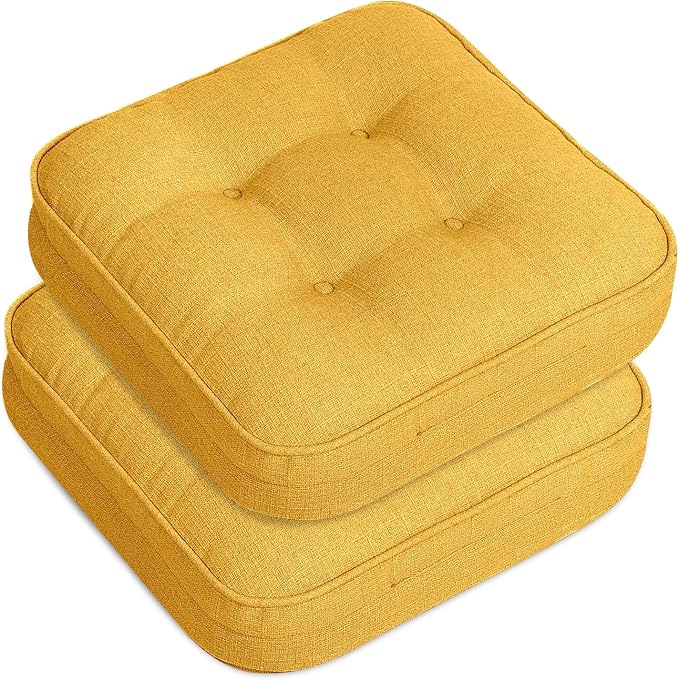 GOFORIT Memory Foam Cushion，Square Seat Cushions for Dining Chairs,Non-Slip Chair Pads with Removable Cover, 16'' x 16'', 2 Pack,Yellow by Unknown
