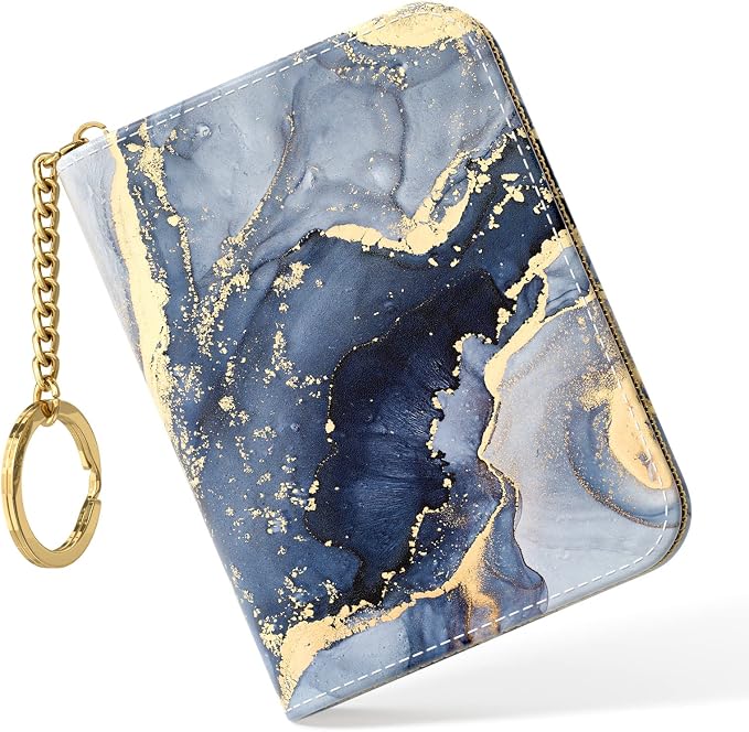 Nipichsha Women's Small RFID Blocking Credit Card Wallet, Dark Grey Marble, Leather, Slim and Compact Size, 12-Slot with Privacy Protection | Leather Card Holder Wallet, Credit Card Wallet Organizer, Business Card Case with Zipper & Keychain, 12-Slot C... by Nipichsha