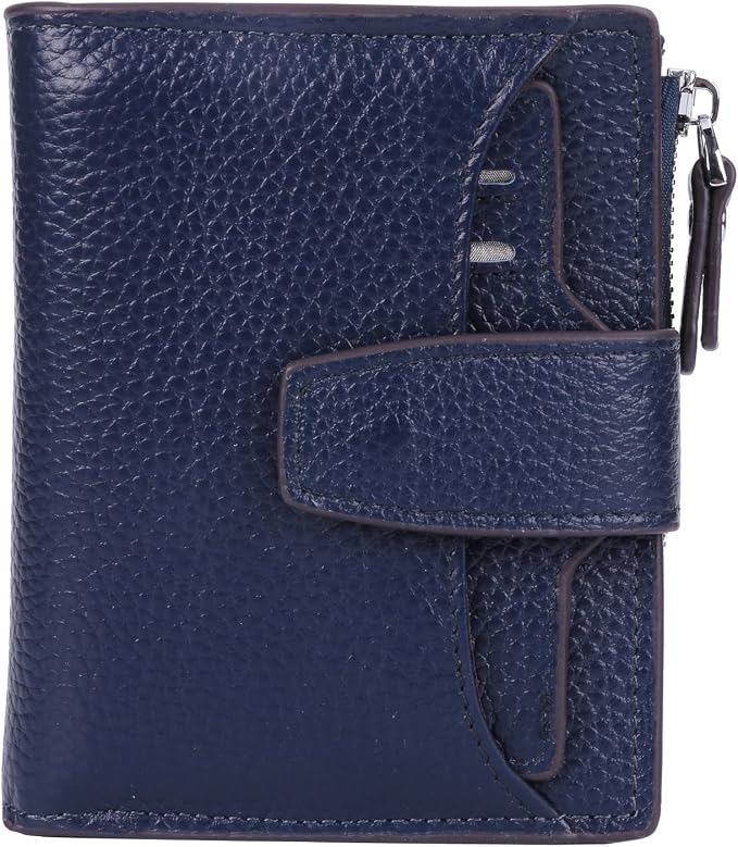 Women's RFID Blocking Leather Small Compact Bi-fold Zipper Pocket Wallet Card Case Purse with id Window by AINIMOER