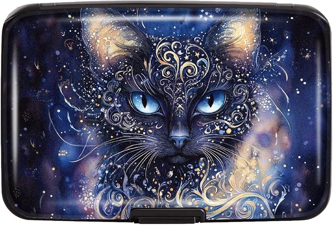 Coco Rossi Credit Card Holder RFID Aluminum Small Mini Wallet Women | Metal Wallet, Business Cards Holder, ID Case, Slim Sleeves, Womens Girls Gift, Carry Proof Wallets for Travel, Cool Cat by Coco+Rossi