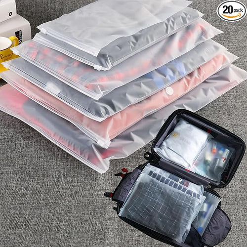 (20 pcs Value Pack) Travel Luggage Organizer Bags, Assorted Sizes, 4Mil Resealable Slider Zip Plastic Clothing Packaging, Frosted Travel/Home Storage and organizing Pouches, Space Saver Bag by BEUYIwarehouse