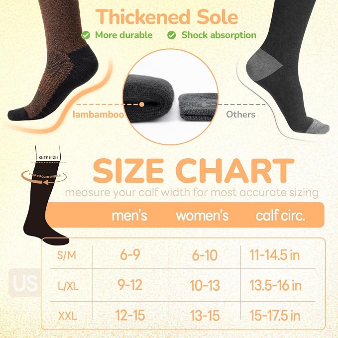 Merino Wool Compression Socks for Women & Men, 20-30 mmHg Knee High Dryarn Socks for Flying, Travel - Image 6